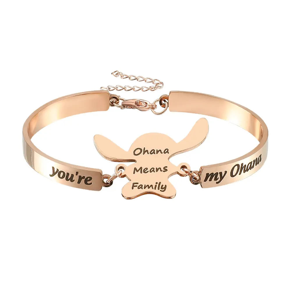Bracelet en or rose gravé avec personnage d'anime mignon, bracelet aiguille couple, bracelet mode cadeau bijoux pour dames