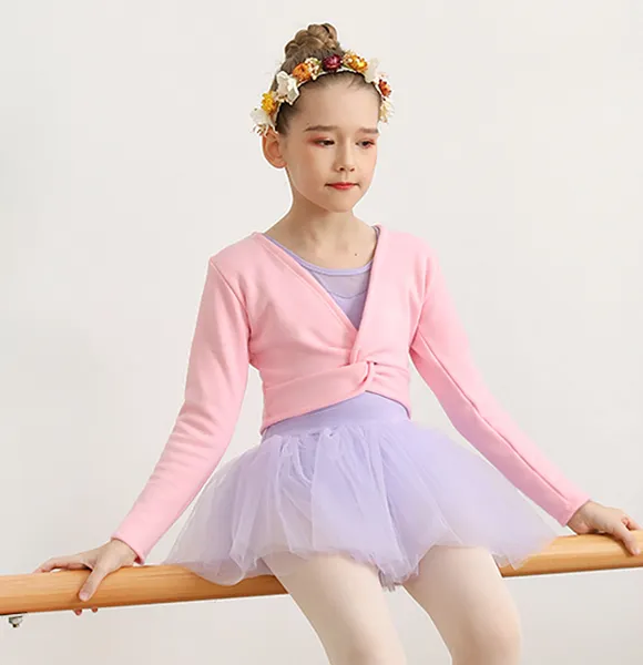 Kids Long Sleeves Wrap Tops Leotards for Girls Dance Ballet Cardigan Dress