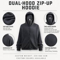 Sweat à capuche zippé 340 GSM 30% Coton 70% Polyester Polaire Surdimensionné Double Couche Fermeture Éclair Intégrale Cache-Visage Personnalisé Brodé Automne