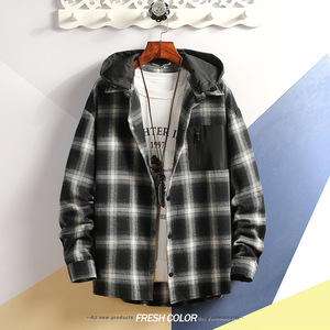 High Quality Fashion 100% Cotton American Men Long Sleeve Men's Casual <strong>Flannel</strong> Plaid Shirt Man Dismountable Hoodie <strong>Jacket</strong> - Product Image 3