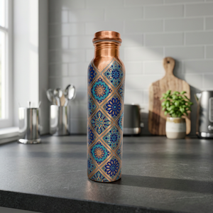 Bouteille d'eau en cuivre à motif bohème, thermos de voyage portable avec couvercle - Product Image 3