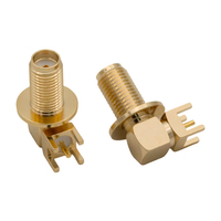 Conector RF SMA-KWE Hembra de Ángulo Recto, Conector SMA de 90 Grados con Montaje de Borde de Brida, 0-6GHz, Latón Chapado en Oro para Montaje en PCB