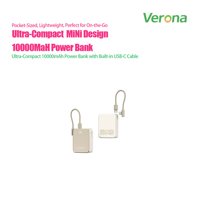 Slim High Capacity 10000mAh Power Bank Built-in Dual Cable Interface for Interface 20W PD Fast Charging LED Display
