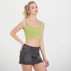 OEM/ODM-suéter sin mangas de punto para mujer, tirantes de cuello redondo, color verde, Primavera