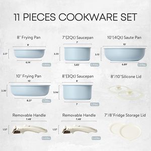 11Pcs Nhà Bếp Không Dính Đồ Nấu Nướng Có Thể Tháo Rời/Có Thể Tháo Rời Xử Lý Cảm Ứng Nhôm Gốm Chậu Và Chảo Đặt Lò An Toàn - Product Image 2