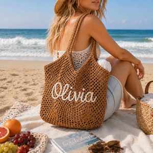 Bolso de Mano de Ganchillo Personalizado, Bolso de Playa con Nombre, Bolsos de Hombro Tejidos de Verano, Regalo para Mujer - Product Image 5