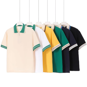 Polo da uomo in piqué 240GSM in cotone mezza Zip-2025 Top a maniche corte di tendenza primavera estate per Casual Street Style - Product Image 1