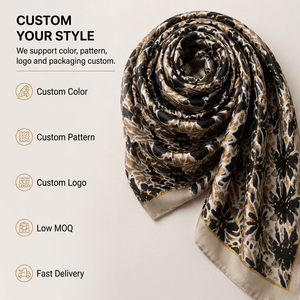 Custom Floral Gold Foil Satin Scarf 180×90cm Elegant <b>Silk</b>-Feel Printed Flower Pattern Shawl OEM Manufacturer for Women Fashion - Product Image 4