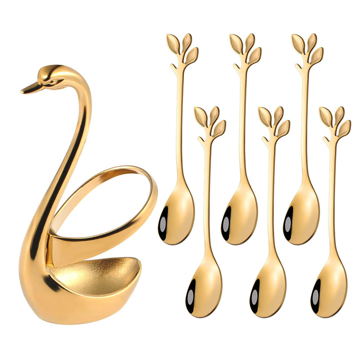 gold swan base with 6 spoon