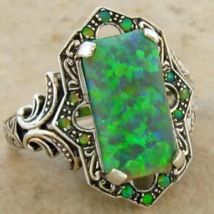 yunnique Green <b>Opal</b> <b>Ring</b> <b>Silver</b> Geometric Shape Prong Setting Wedding Jewelry Women's Fashion <b>Ring</b> - Product Image 1
