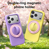 Support magnétique double anneau pour téléphone avec poignée en silicone et béquille pliable pour visualisation mains libres du smartphone