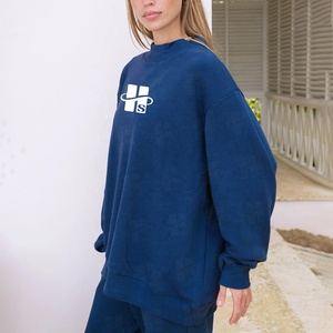 <span class=keywords><strong>Felpa</strong></span> <span class=keywords><strong>Oversize</strong></span> Blu Navy con Collo Alto, Stile Casual Invernale, Spalle Scivolate, Streetwear di Alta Qualità - Product Image 2