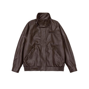 Veste en cuir à col montant, veste en cuir décontractée à revers, coupe-vent en cuir imperméable, <span class=keywords><strong>grande</strong></span> poche zippée, veste de moto pour hommes - Product Image 4
