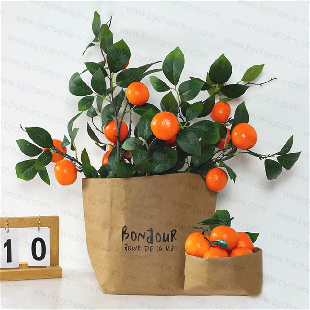 Çiçek aranjmanı yapay bitki sahte mandalina şube sahte turunçgiller bahçe partisi olay için görsel tasarım dekorasyon