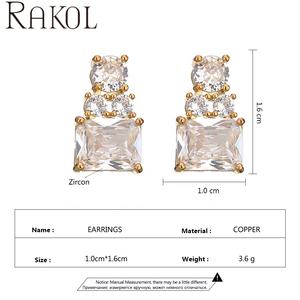 RAKOL EP5460 moda brillante cuadrado colorido cristal hecho a mano chapado en oro cobre Stud pendientes para mujer - Product Image 2