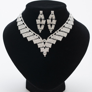 WN060 Conjunto de joyería nupcial de alta calidad Conjunto de collar y pendientes de diamantes de imitación transparente Conjunto de joyería de boda al por mayor - Product Image 5
