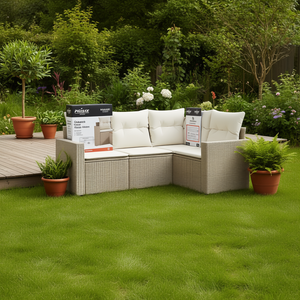 Ensemble de canapés de jardin en rotin beige, mobilier d'extérieur modulaire, design contemporain, coussins en mousse haute densité, pour usage extérieur - Product Image 2