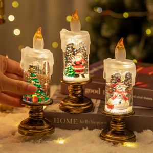 Decoraciones navideñas: velas, luces, bolas de cristal, Papá Noel, muñeco de nieve, luz nocturna brillante con base de vela - Product Image 3