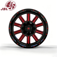 Jantes monobloc forgées tout-terrain à déport profond 18-26 pouces, noir brillant avec accent rouge, rebord riveté, 6 trous, pour camion/SUV