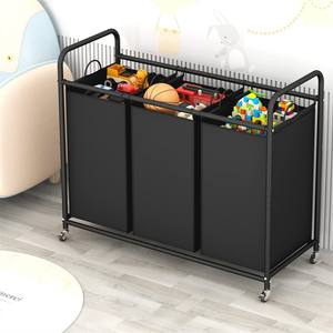 Vente en gros d'articles ménagers, panier à linge à 3 compartiments avec roulettes robustes verrouillables, panier à linge sale, chariot à linge - Product Image 3