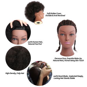Cabeza de Maniquí Afro Rizada de 8 Pulgadas para Prácticas de Trenzado, 100% Cabello Humano, <span class=keywords><strong>Muñeca</strong></span> de Entrenamiento de Cosmetología para Peluqueros - Product Image 3