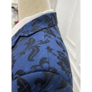 Costumes pour hommes de style italien bleu <span class=keywords><strong>marine</strong></span>, veste et pantalon sur mesure, haute qualité, jacquard, blazers et vestes de mariage, 3 pièces - Product Image 4