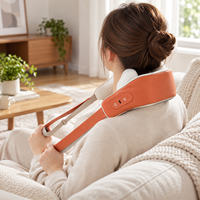 Appareil de massage du cou ergonomique blanc et orange avec pétrissage simulé des doigts, 2 vitesses et design portable