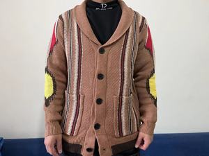 Vintage <strong>Men's</strong> Long Sleeve Geometric Pattern Spring Breathable <strong>Cardigan</strong> Lapel Regular Knitted Sweater <strong>with</strong> <strong>Pocket</strong> - Product Image 5