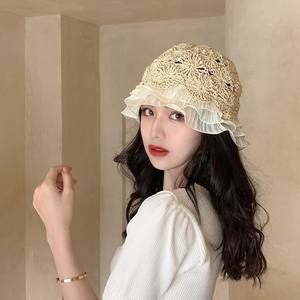 <span class=keywords><strong>Sombrero</strong></span> de paja de encaje para mujer primavera y otoño verano hueco Internet Popular playa 2023 nuevo lavabo de pantalla - Product Image 2