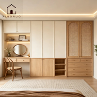 Armoire européenne en mélamine XINGRUO avec portes battantes, coiffeuse intégrée sur mesure pleine hauteur, 4 tiroirs grande capacité pour chambre à coucher