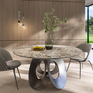 Ensemble de meubles de salle à manger de style luxueux, <span class=keywords><strong>table</strong></span> à manger moderne en marbre avec pieds ovales en acier inoxydable - Product Image 4