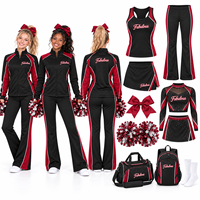 Ensemble d'échauffement noir et bordeaux pour cheerleading, personnalisé, avec veste à col montant entièrement zippée et pantalon évasé, imprimé résistant à la décoloration, pour entraînement d'équipe