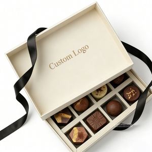 Boîte à chocolat rigide élégante en ivoire avec ruban, plateau de 8 pièces, emballage en carton haut de gamme pour aliments - Product Image 2