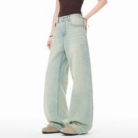 Jean bleu large de haute qualité - Nouveau design, délavé, coupe droite, ample, longueur au sol