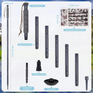 Bastone <span class=keywords><strong>da</strong></span> <span class=keywords><strong>Trekking</strong></span> Tattico Multifunzionale in Lega di Alluminio di Alta Qualità con Altezza Regolabile e Bussola - Product Image 6