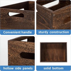 กล่องเก็บของไม้สีน้ำตาลทรงสี่เหลี่ยมผืนผ้า <span class=keywords><strong>2</strong></span> ชิ้น พร้อมหูหิ้ว สำหรับเก็บหนังสือและผลไม้ ขายดี กล่องไม้จัดระเบียบสำหรับใช้ในบ้าน - Product Image 6