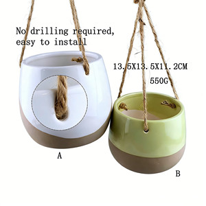 Grand <span class=keywords><strong>pot</strong></span> en céramique émaillée blanc beige sable pour plantes succulentes, idéal pour l'intérieur et l'extérieur, avec drainage pour plantes et fleurs - Product Image 4