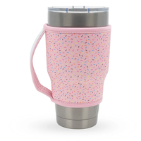 Manchon isotherme personnalisé en néoprène pour tasse à café avec poignée imprimée, support à bière portable et pliable, réutilisable