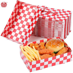 Cajas de Papel a Cuadros Rojos Impresas Personalizadas al por Mayor, Bandejas Desechables para Comida para Llevar, para Hamburguesas y Papas Fritas - Product Image 1