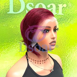 Pixie Cut 13x4 partie libre cheveux humains naturel dentelle frontale perruque courte Bob perruque foncé bordeaux couleur perruques de cheveux humains pour les femmes noires - Product Image 5