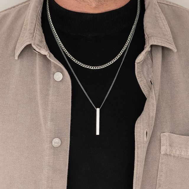Stainless Steel Custom Personalized Vertical Blank Bar Necklace Engraved Name Date Chain Necklace for Women Men Birthday Gift