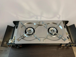 Fornello da Campeggio Portatile <span class=keywords><strong>a</strong></span> 2 Fuochi <span class=keywords><strong>a</strong></span> Gas Butano Multifunzione in Ferro per Cucina all'Aperto Antivento <span class=keywords><strong>Barbecue</strong></span> - Product Image 4