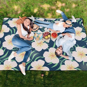 New Arrival Hawaiian Tropical Hau Flower Zipper Picnic <b>Mat</b> Extra <b>Large</b> Foldable Women's Handbag Custom Beach Blanket Picnic Bag - Product Image 6