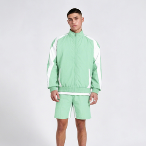 Veste coupe-vent légère vert menthe pour homme et ensemble short assorti, tenue de sport personnalisée, survêtement athlétique décontracté, ensemble deux pièces - Product Image 1