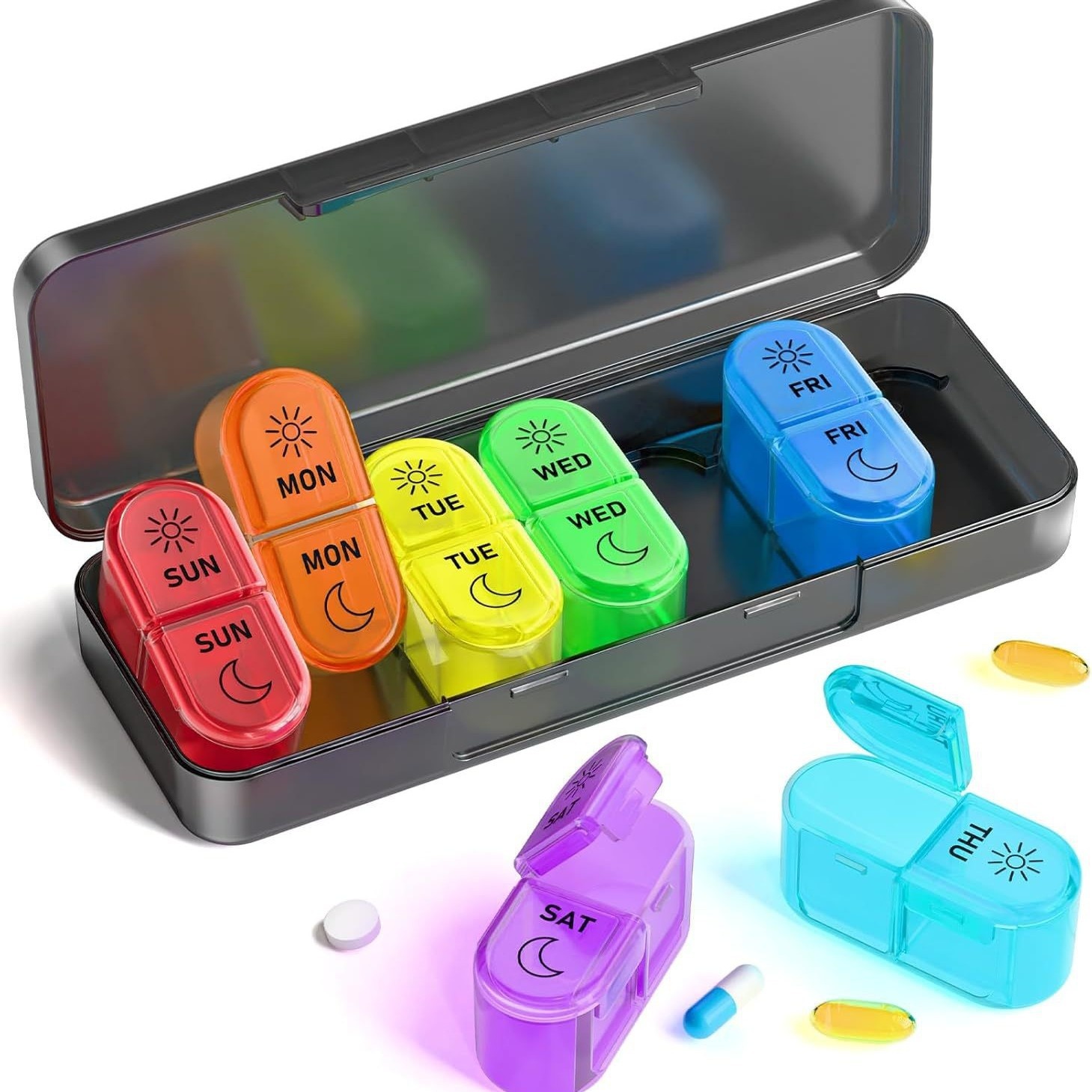 Foreign Trade Food Grade Plastic 14 Grid Waterproof High-End Portable Convenient Medicine Box for Tablets Black/Multicolor