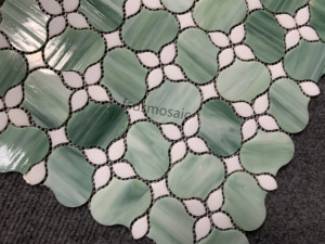 Mosaïque de vitrail moderne en forme de fleur verte Finition en bois brillant Décoration murale d'intérieur Salon Hôtel Appartement <span class=keywords><strong>Parquet</strong></span> poli - Product Image 3