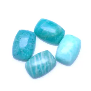 High Quality Factory Wholesale Prices Barrel Shape Flat Back Cabochon Cut Natural Blue Amazonite Stone for Earring Design