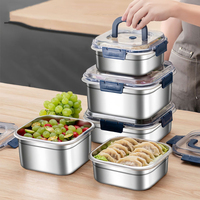Boîte à bento en acier inoxydable compatible micro-ondes, étanche, carrée, type tiffin, pour école, nouveau-nés, enfants, avec poignée