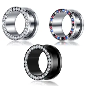 Extenseur d'oreilles en acier inoxydable, perçage du corps, bijoux, Tunnel à évasé, simple, 4 à 16mm, civière d'oreilles en cristal, 6 pièces