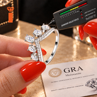 Bague empilable en argent S925 avec moissanite, forme diadème en V, 0,756 ct, pavé de pierres ovales multiples, pour femme, style statement, vente en gros